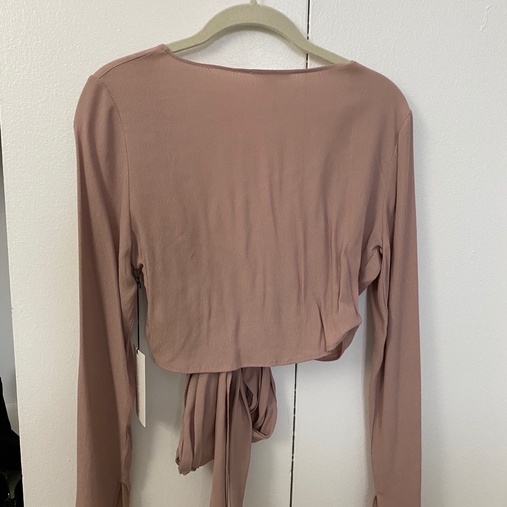 Pink cropped tie front long sleeve